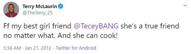Terry McLaurin talks about girlfriend having user name @TeceyBANG in twitter. | Source: Twitter.com